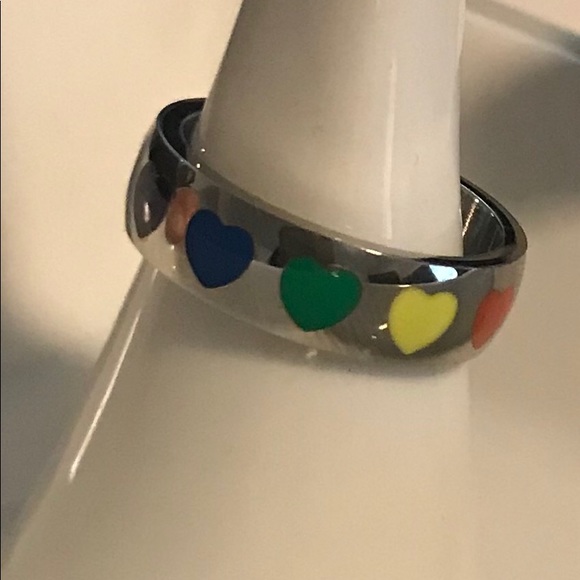 🌈💜❤️💙💛🧡 Rainbow hearts stainless pride ring - Picture 2 of 7